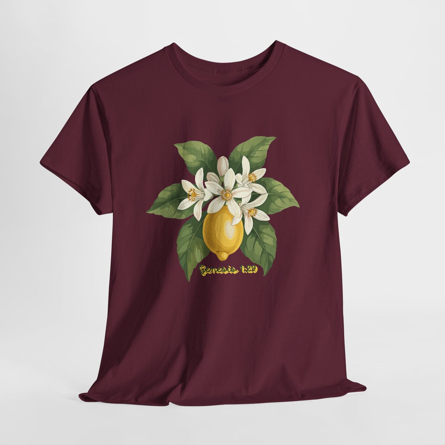 T-Shirt — Lemon Blossom Graphic Tee with 'Genesis 1:29' Scripture