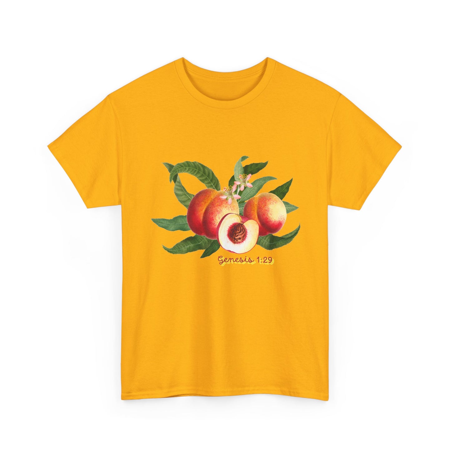Peach Botanical Tee — Vintage Fruit Illustration T-Shirt ("Genesis 1:29")