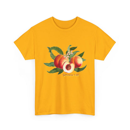 Peach Botanical Tee — Vintage Fruit Illustration T-Shirt ("Genesis 1:29")