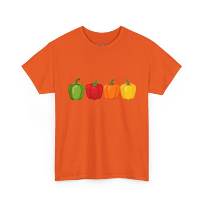 Bell Pepper Graphic Tee — Colorful Green Red Orange Yellow Peppers Shirt