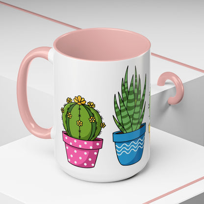 Cactus & Succulent Accent Coffee Mug — Cute Potted Plants 11/15oz
