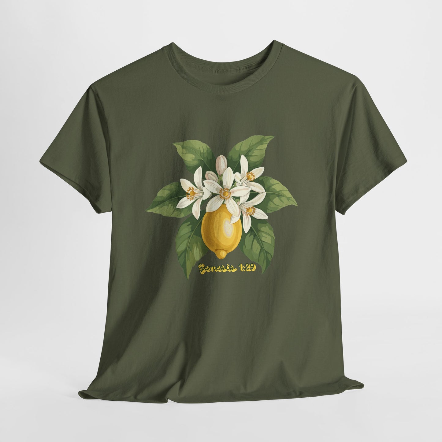 T-Shirt — Lemon Blossom Graphic Tee with 'Genesis 1:29' Scripture