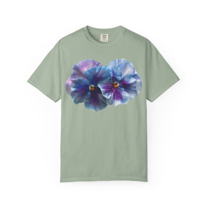 Pansy Watercolor T-Shirt — Purple Blue Floral Graphic Tee
