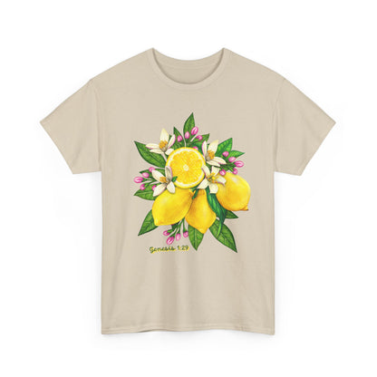 Lemon Blossom Tee — Botanical Citrus Graphic T‑Shirt (Genesis 1:29)