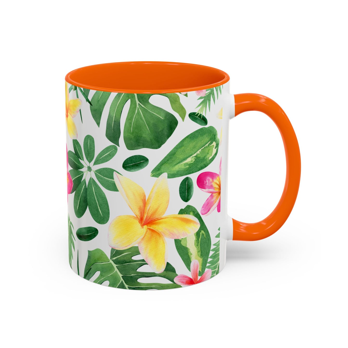 Tropical Floral Coffee Mug — Plumeria & Palm Accent Mug (11/15oz)