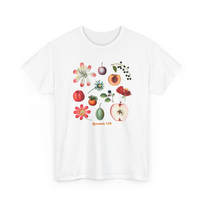 Botanical Fruit Garden T‑Shirt — Floral & Fruit Illustration Tee (Genesis 1:29)