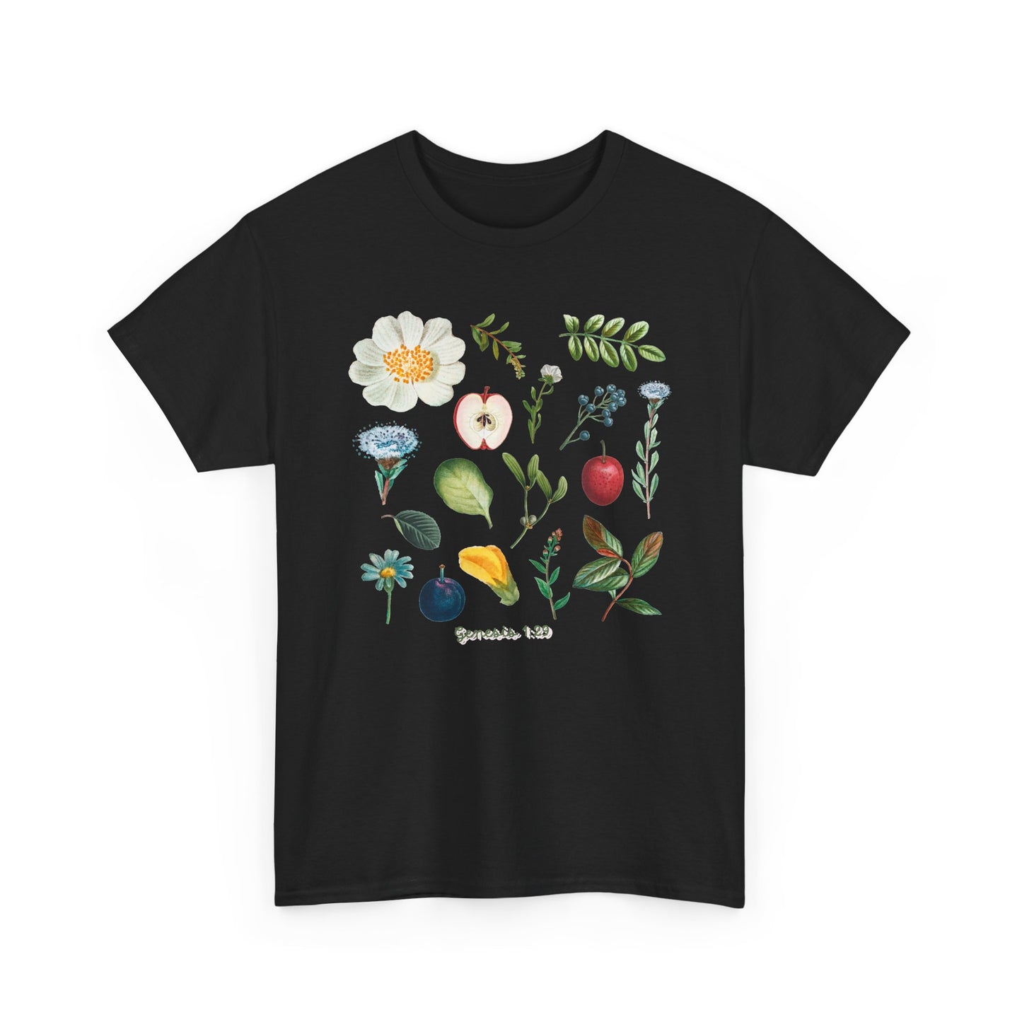 Botanical Fruit & Flower Tee — Watercolor Garden Illustration T-Shirt Genesis 1:29