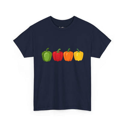 Bell Pepper Graphic Tee — Colorful Green Red Orange Yellow Peppers Shirt