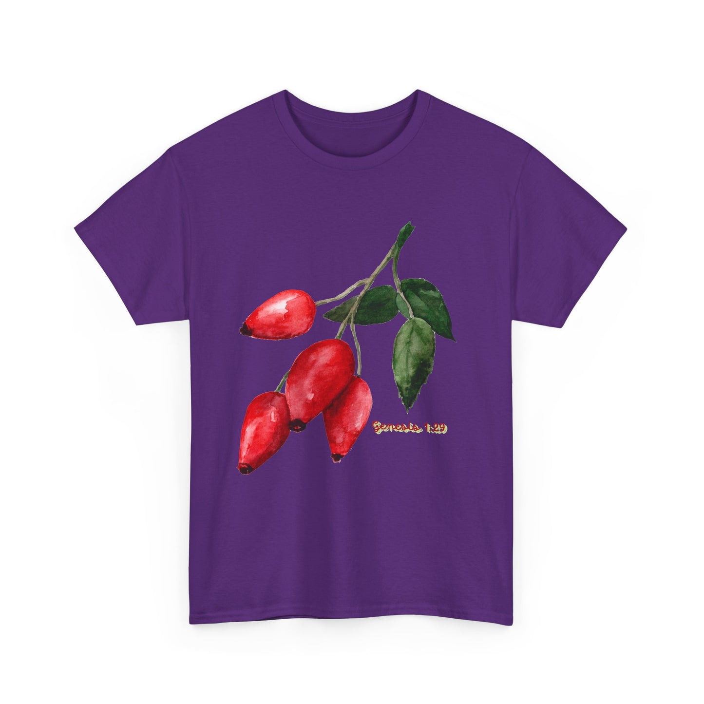 Rosehip Botanical Tee — Illustrated Rose Hips with Jeremiah 1:9 Scripture Accent