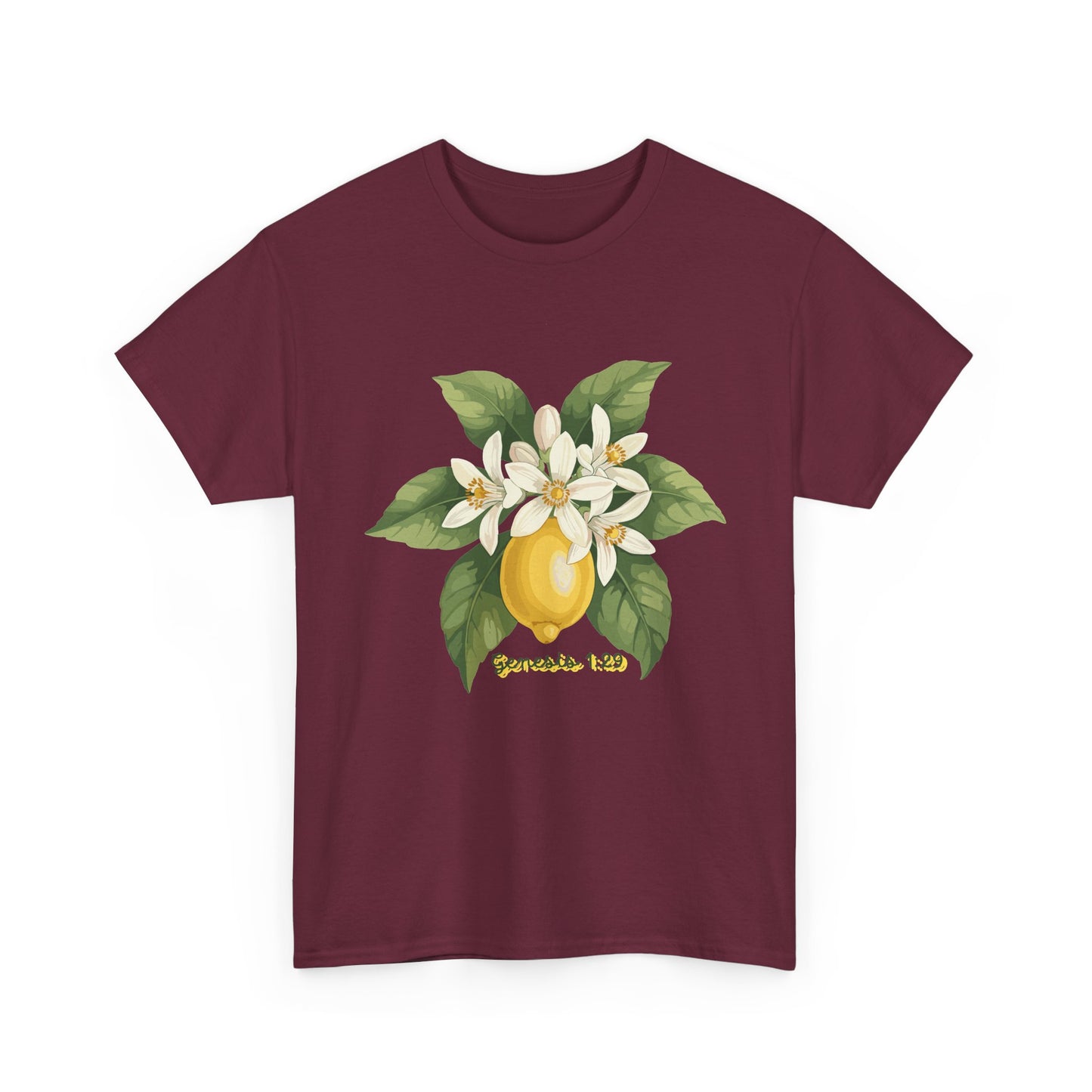T-Shirt — Lemon Blossom Graphic Tee with 'Genesis 1:29' Scripture
