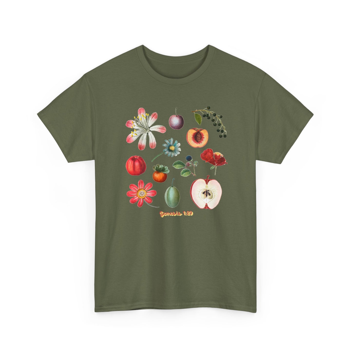 Botanical Fruit Garden T‑Shirt — Floral & Fruit Illustration Tee (Genesis 1:29)