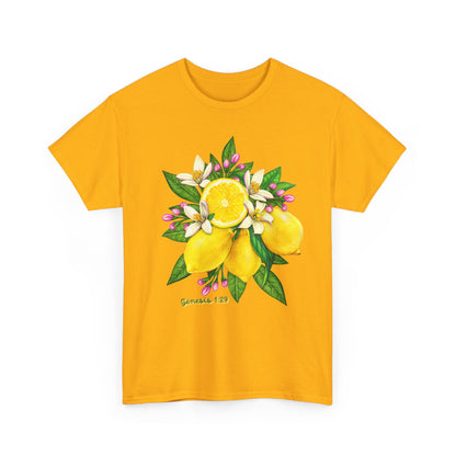 Lemon Blossom Tee — Botanical Citrus Graphic T‑Shirt (Genesis 1:29)