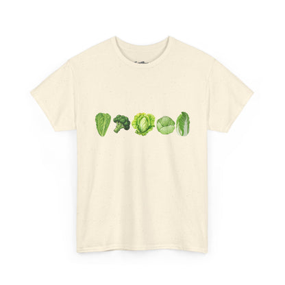 Vegetable Row T-Shirt — Green Veggies Lettuce Broccoli Cabbage Graphic Tee