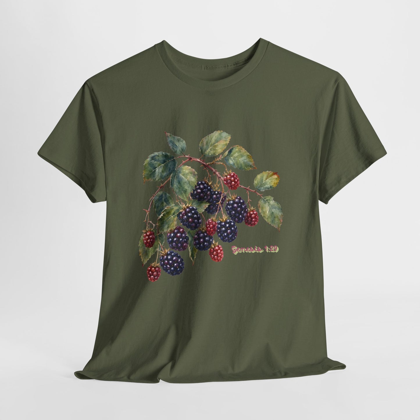 T-Shirt — Vintage Blackberry Branch Illustration Tee (Genesis 1:29)