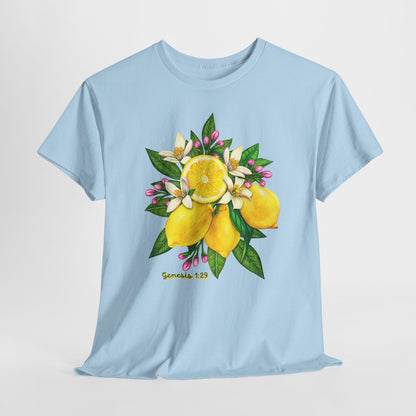 Lemon Blossom Tee — Botanical Citrus Graphic T‑Shirt (Genesis 1:29)