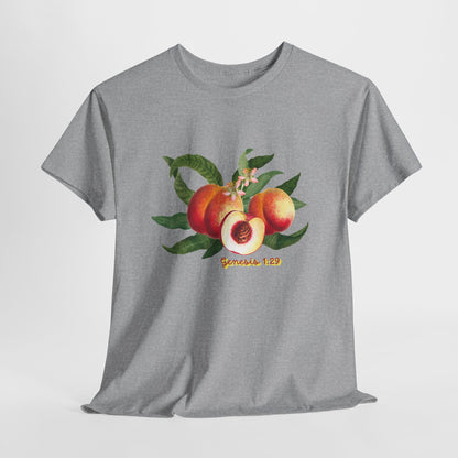 Peach Botanical Tee — Vintage Fruit Illustration T-Shirt ("Genesis 1:29")