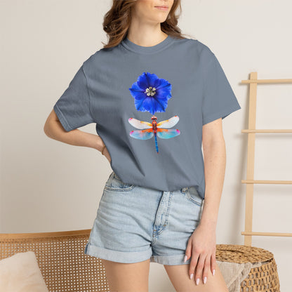 Dragonfly & Blue Blossom T-Shirt — Floral Nature Graphic Tee