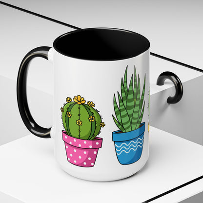 Cactus & Succulent Accent Coffee Mug — Cute Potted Plants 11/15oz