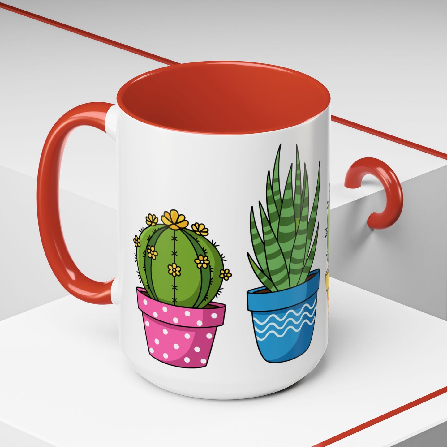 Cactus & Succulent Accent Coffee Mug — Cute Potted Plants 11/15oz