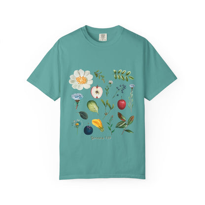 Floral Fruits Botanical Tee — Jeremiah 1:9 Scripture Garden T-Shirt