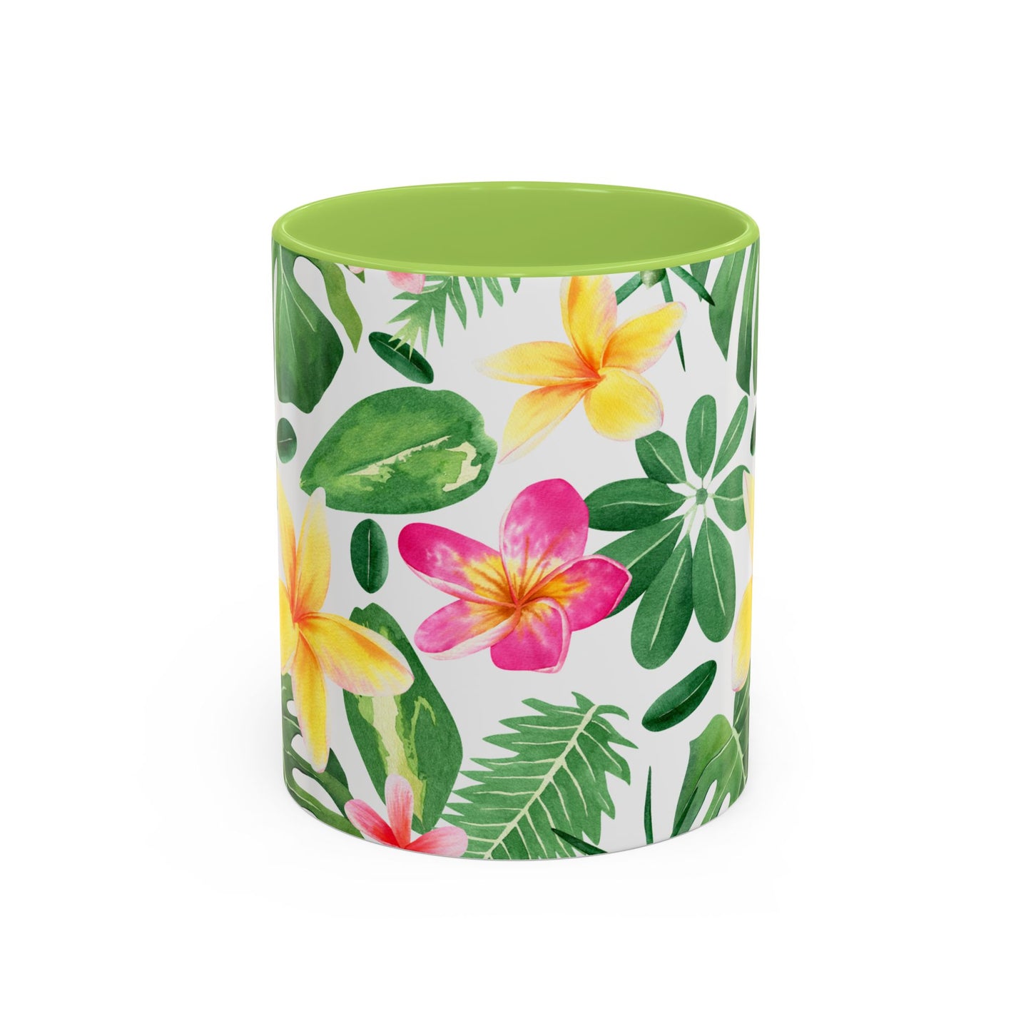 Tropical Floral Coffee Mug — Plumeria & Palm Accent Mug (11/15oz)