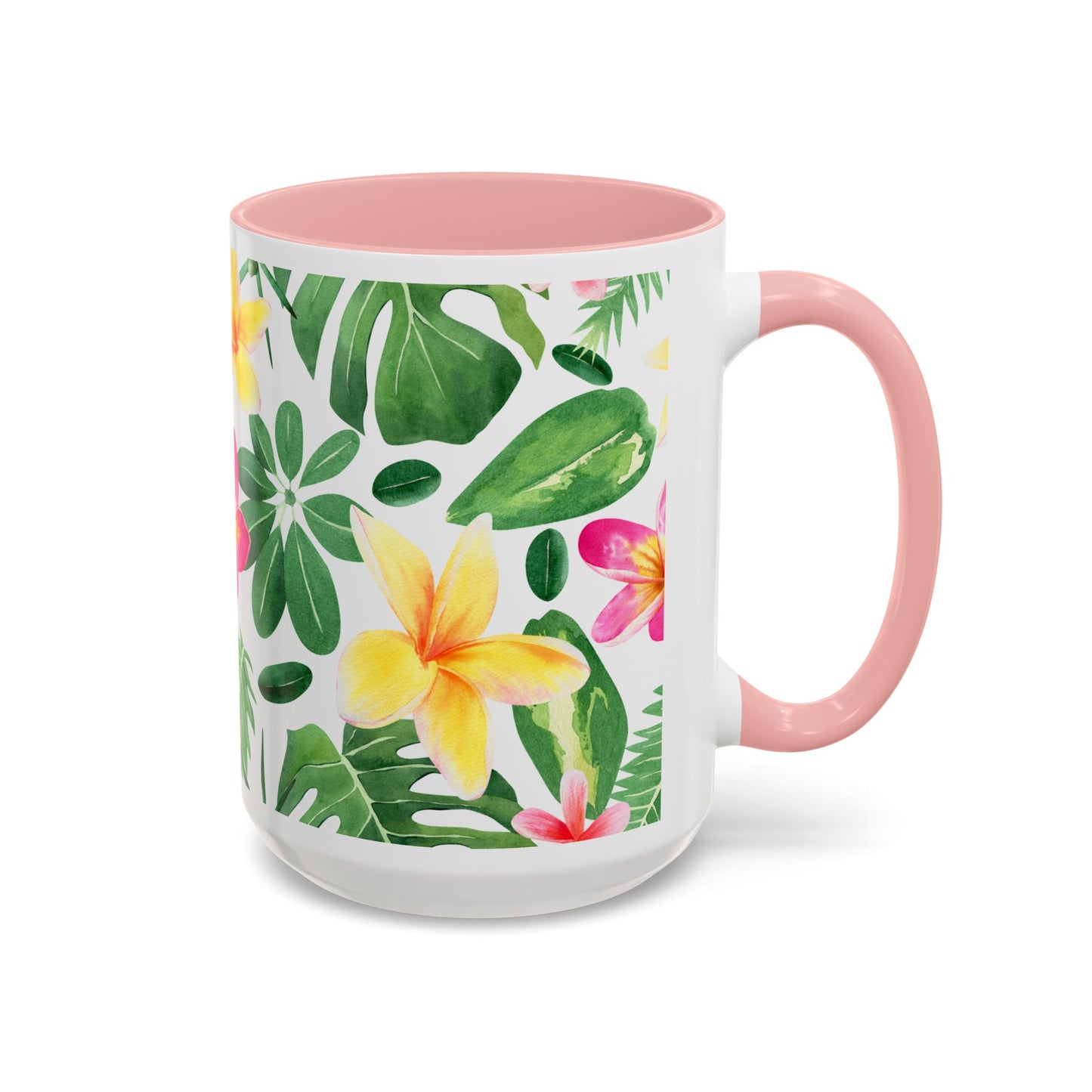 Tropical Floral Coffee Mug — Plumeria & Palm Accent Mug (11/15oz)