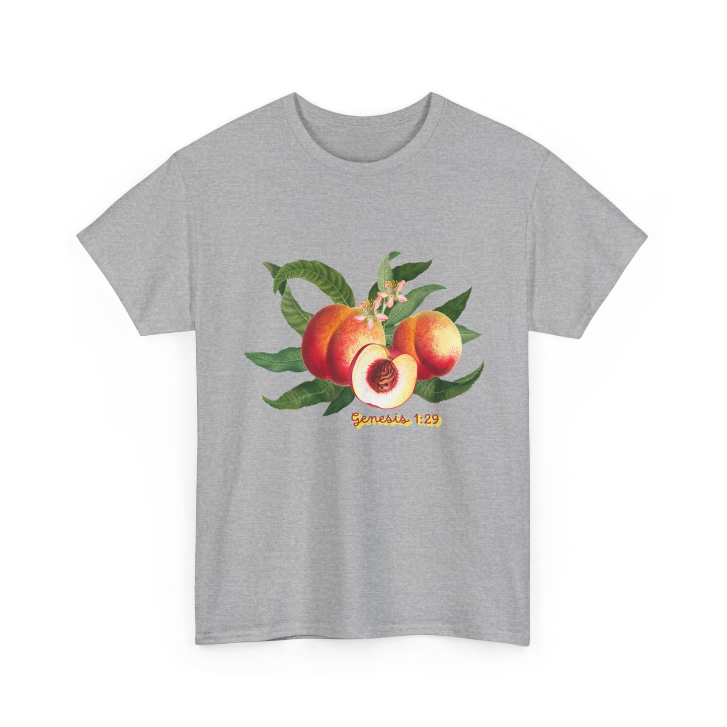 Peach Botanical Tee — Vintage Fruit Illustration T-Shirt ("Genesis 1:29")