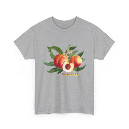 Peach Botanical Tee — Vintage Fruit Illustration T-Shirt ("Genesis 1:29")