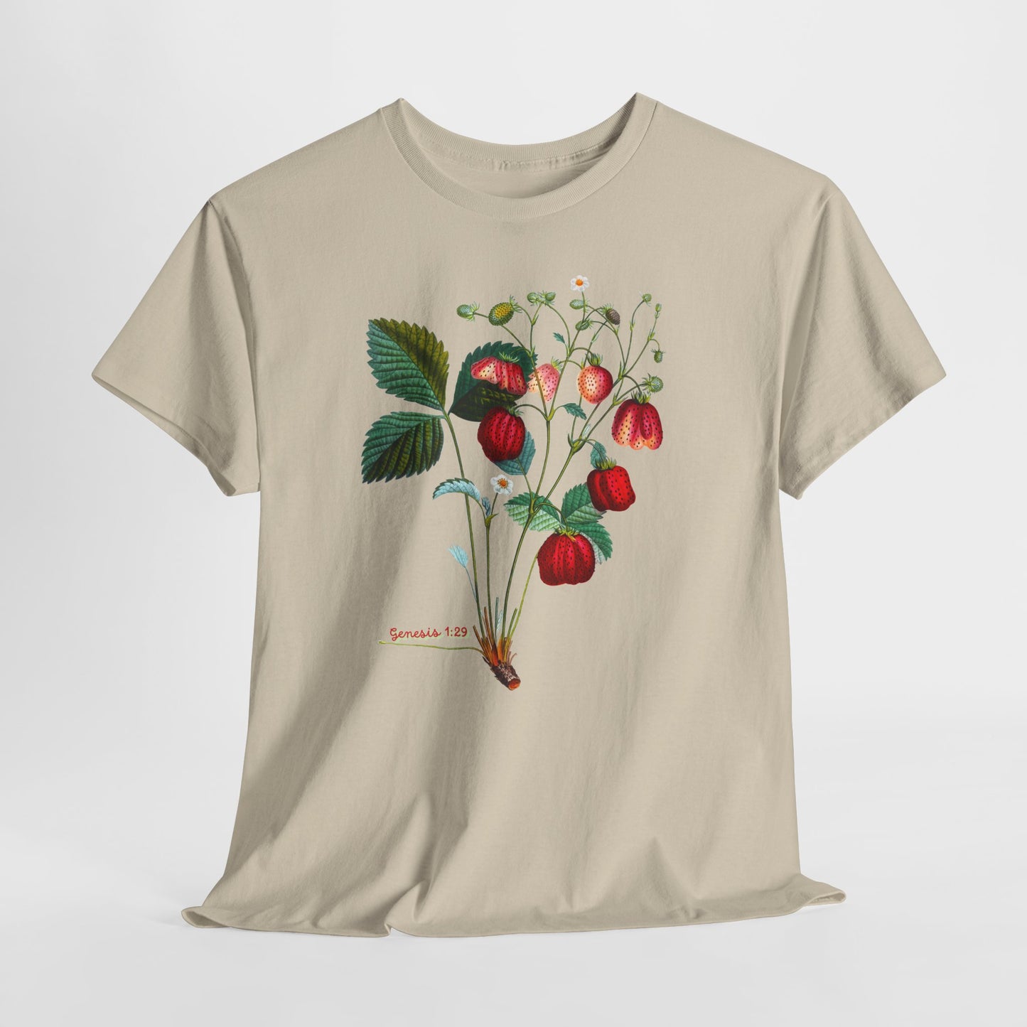Strawberry Botanical Tee — Vintage Fruit Illustration T-Shirt Genesis 1:29