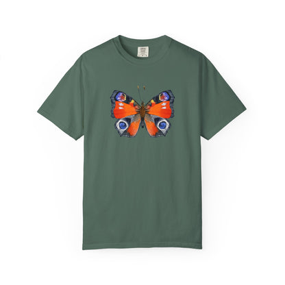Butterfly Graphic T-Shirt — Vibrant Peacock Butterfly Print on Natural Tee