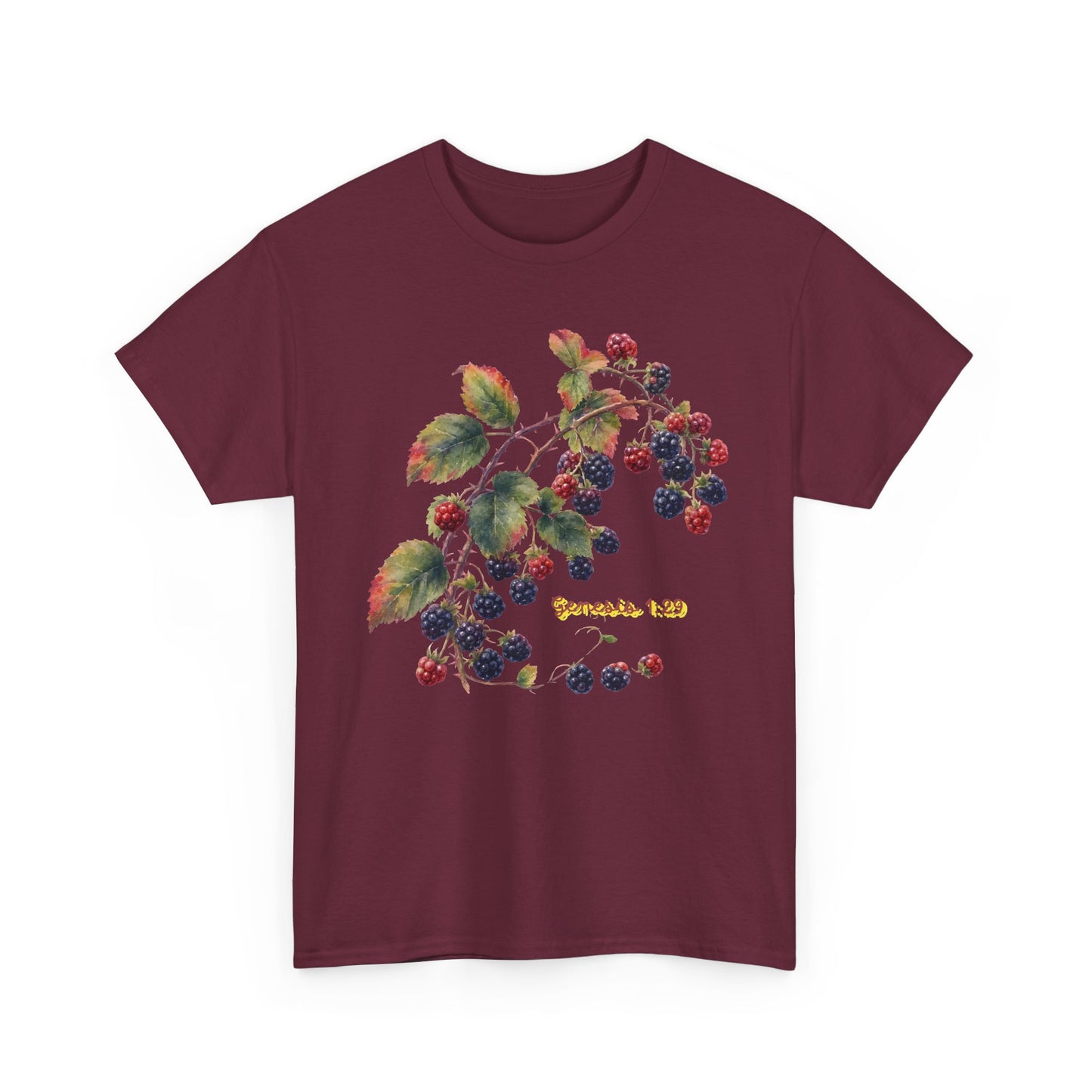 Blackberry Branch T-Shirt — Botanical Berry Illustration with "Genesis 1:29"