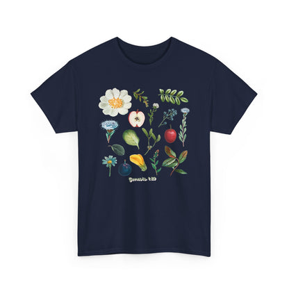 Botanical Fruit & Flower Tee — Watercolor Garden Illustration T-Shirt Genesis 1:29