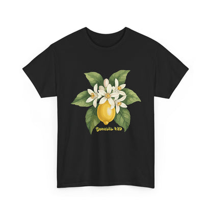 T-Shirt — Lemon Blossom Graphic Tee with 'Genesis 1:29' Scripture