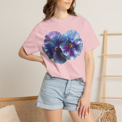 Pansy Watercolor T-Shirt — Purple Blue Floral Graphic Tee