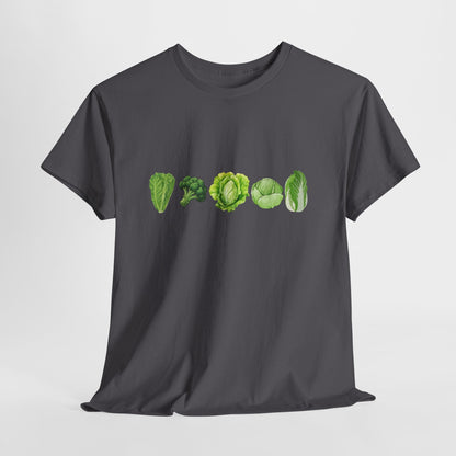 Vegetable Row T-Shirt — Green Veggies Lettuce Broccoli Cabbage Graphic Tee