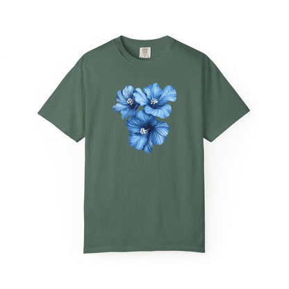 Blue Hibiscus Floral T-Shirt — Watercolor Flower Graphic Tee