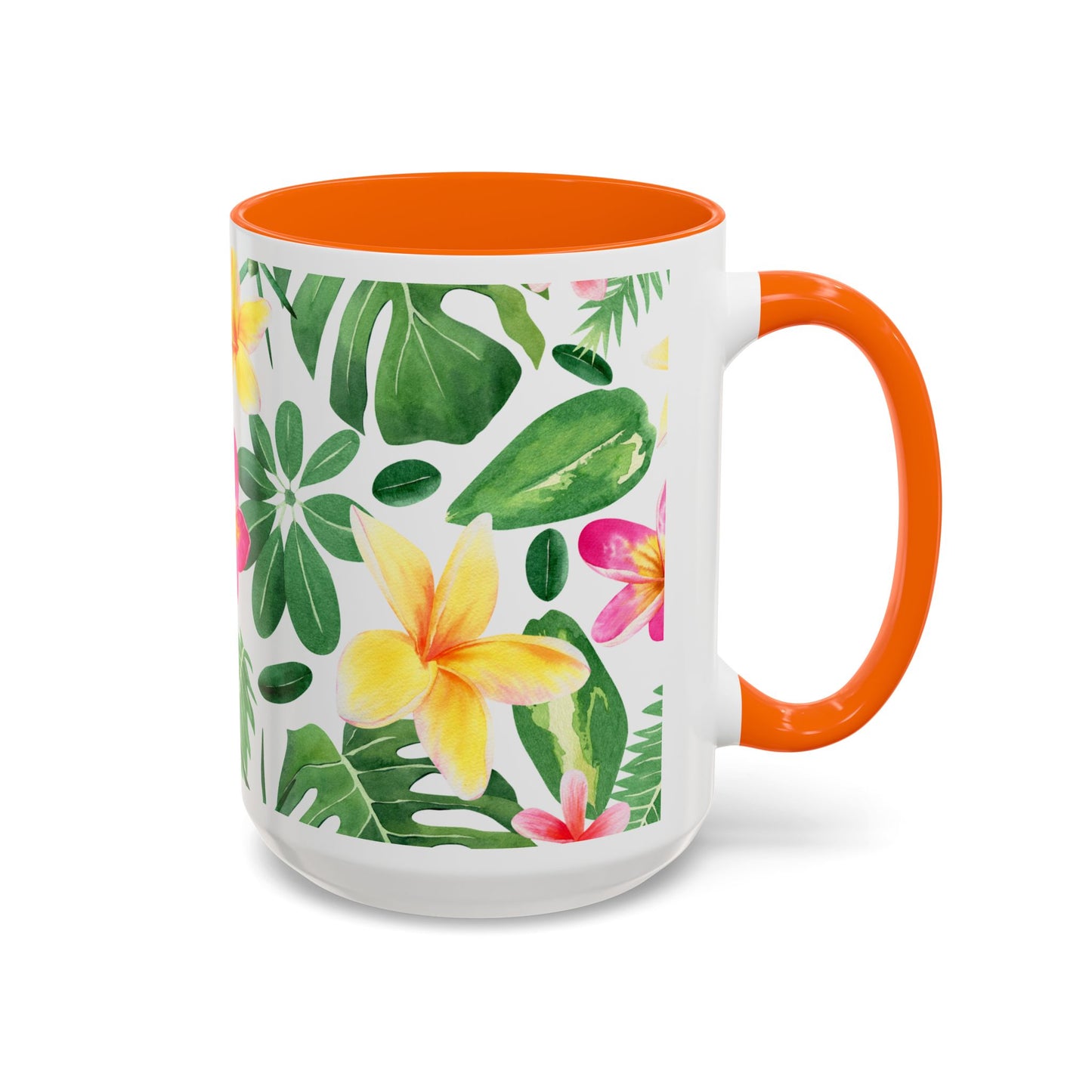 Tropical Floral Coffee Mug — Plumeria & Palm Accent Mug (11/15oz)