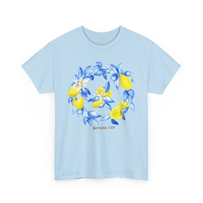 Lemon Wreath Graphic Tee — Genesis 1:29 Floral Scripture T-Shirt