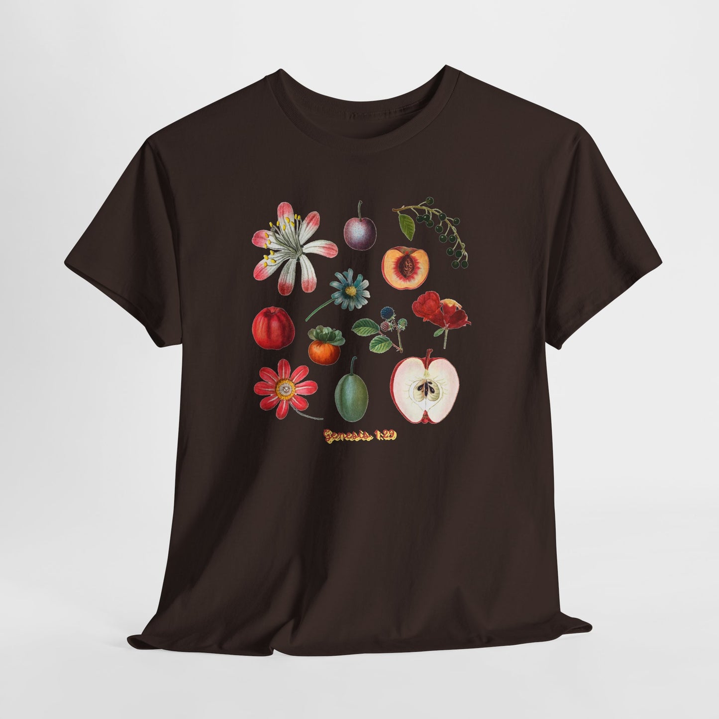 Botanical Fruit Garden T‑Shirt — Floral & Fruit Illustration Tee (Genesis 1:29)