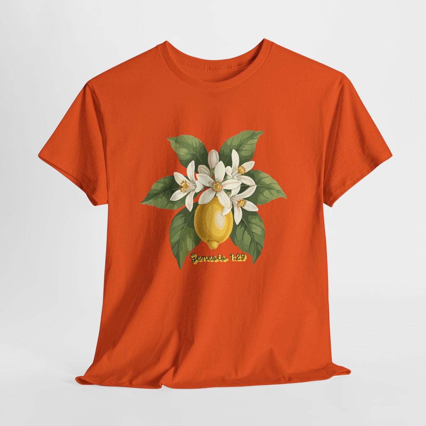 T-Shirt — Lemon Blossom Graphic Tee with 'Genesis 1:29' Scripture
