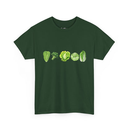 Vegetable Row T-Shirt — Green Veggies Lettuce Broccoli Cabbage Graphic Tee