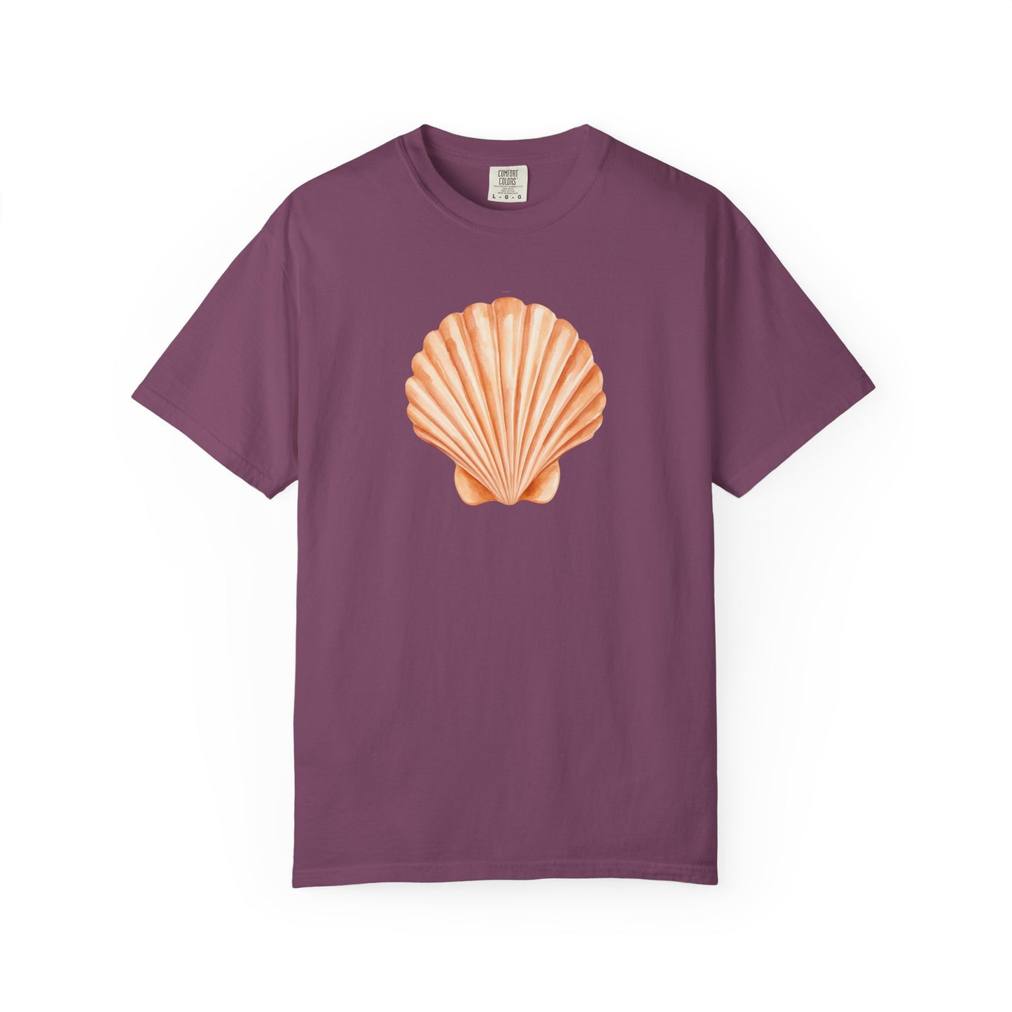 Shell Pocket T-Shirt — Minimal Beach Tee with Orange Seashell