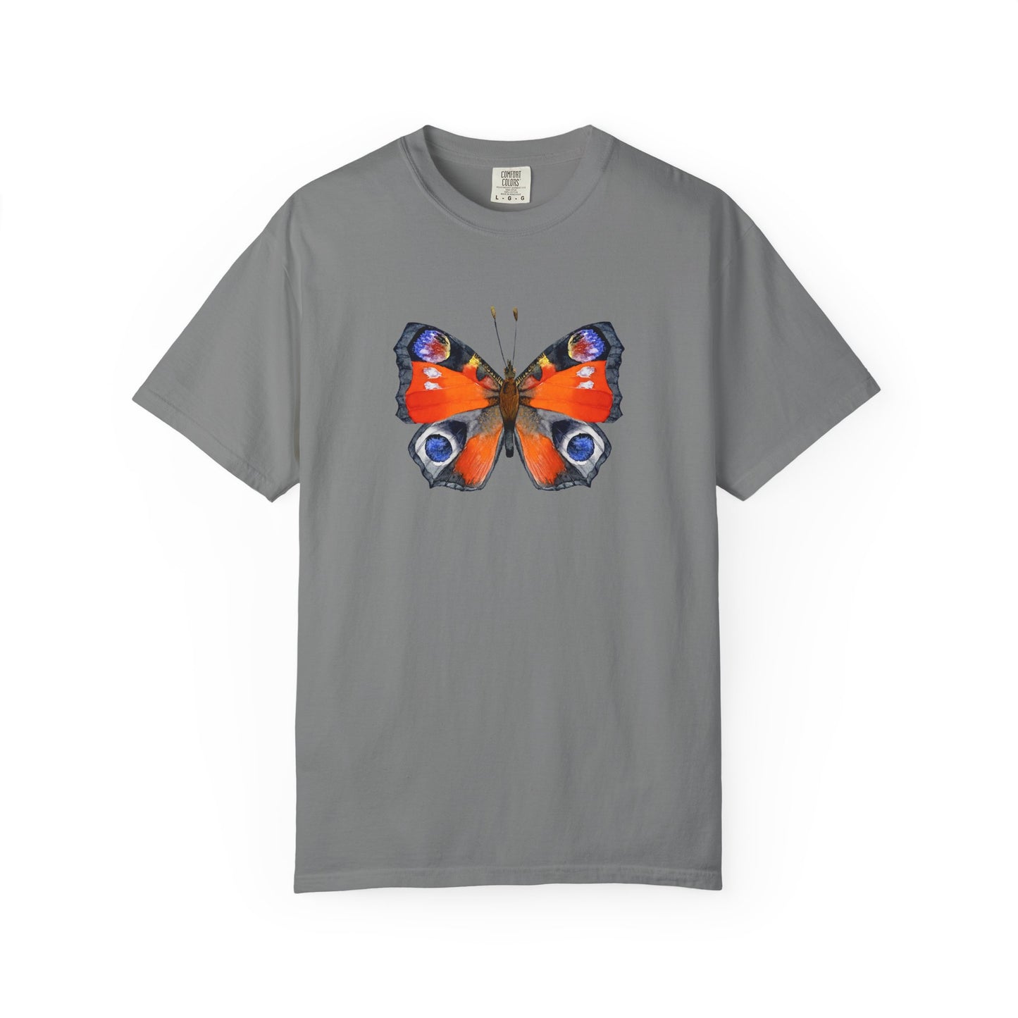 Butterfly Graphic T-Shirt — Vibrant Peacock Butterfly Print on Natural Tee