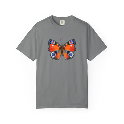 Butterfly Graphic T-Shirt — Vibrant Peacock Butterfly Print on Natural Tee