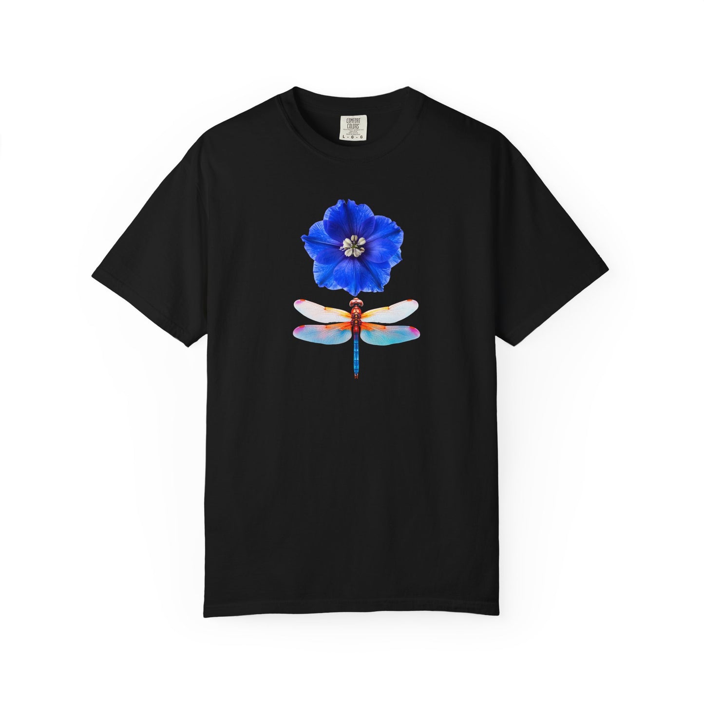 Dragonfly & Blue Blossom T-Shirt — Floral Nature Graphic Tee