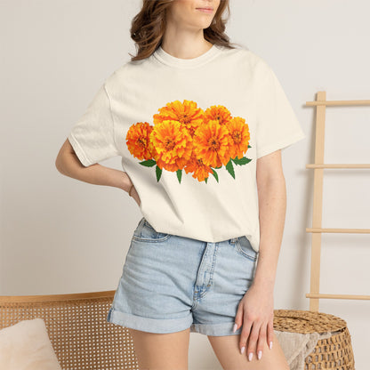 Marigold Blooms T-Shirt — Vibrant Floral Graphic Tee