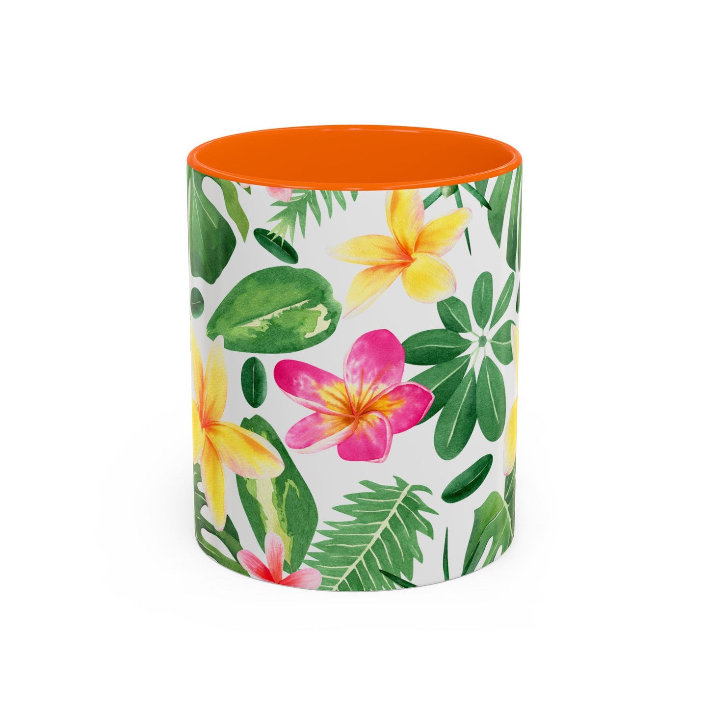 Tropical Floral Coffee Mug — Plumeria & Palm Accent Mug (11/15oz)