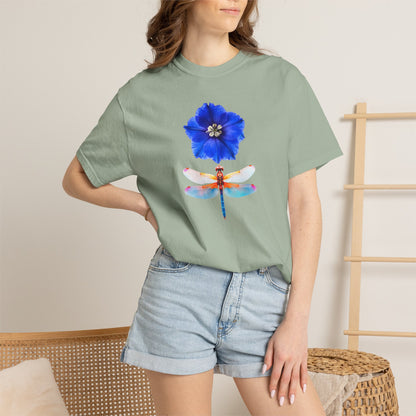 Dragonfly & Blue Blossom T-Shirt — Floral Nature Graphic Tee