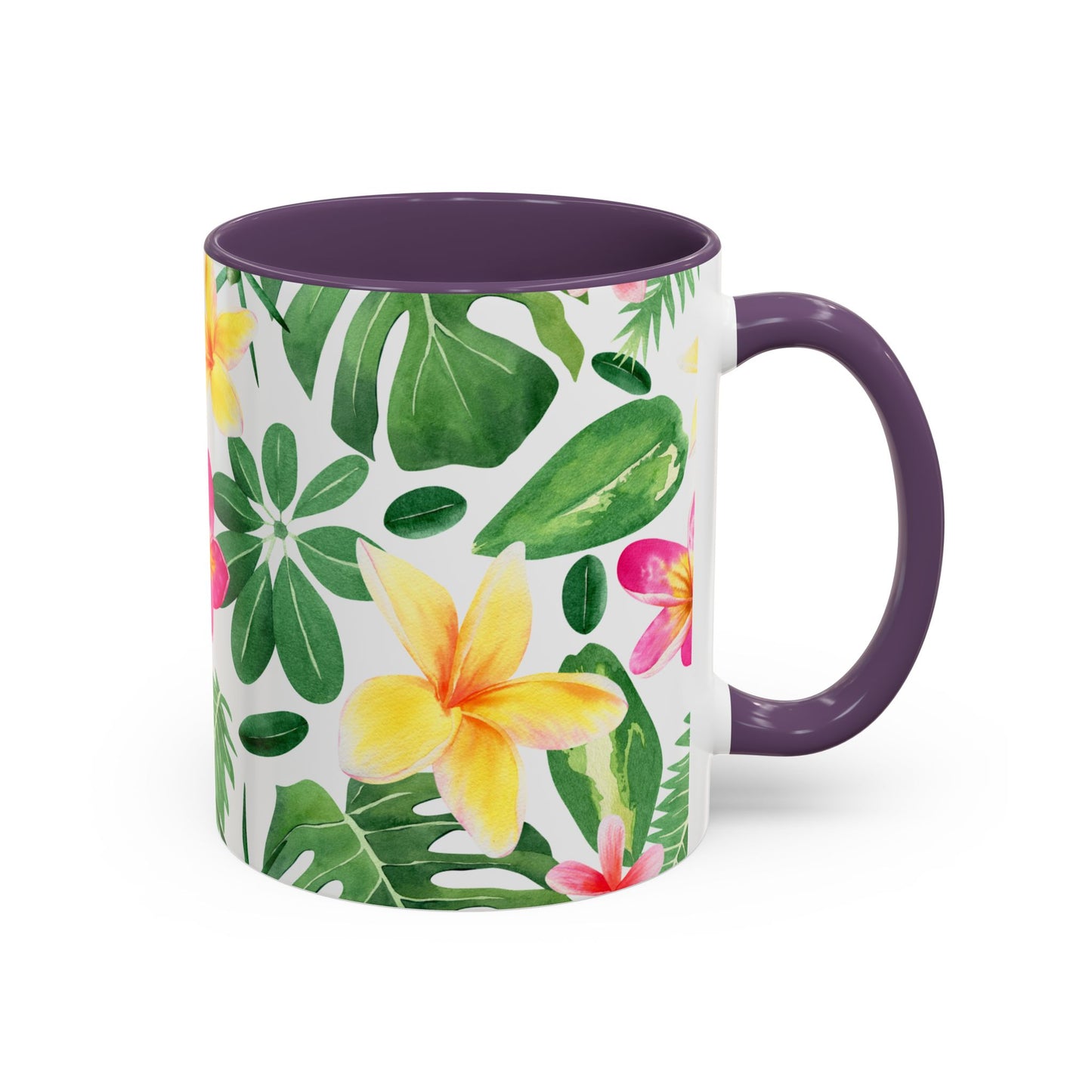 Tropical Floral Coffee Mug — Plumeria & Palm Accent Mug (11/15oz)