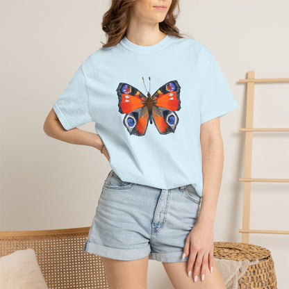 Butterfly Graphic T-Shirt — Vibrant Peacock Butterfly Print on Natural Tee